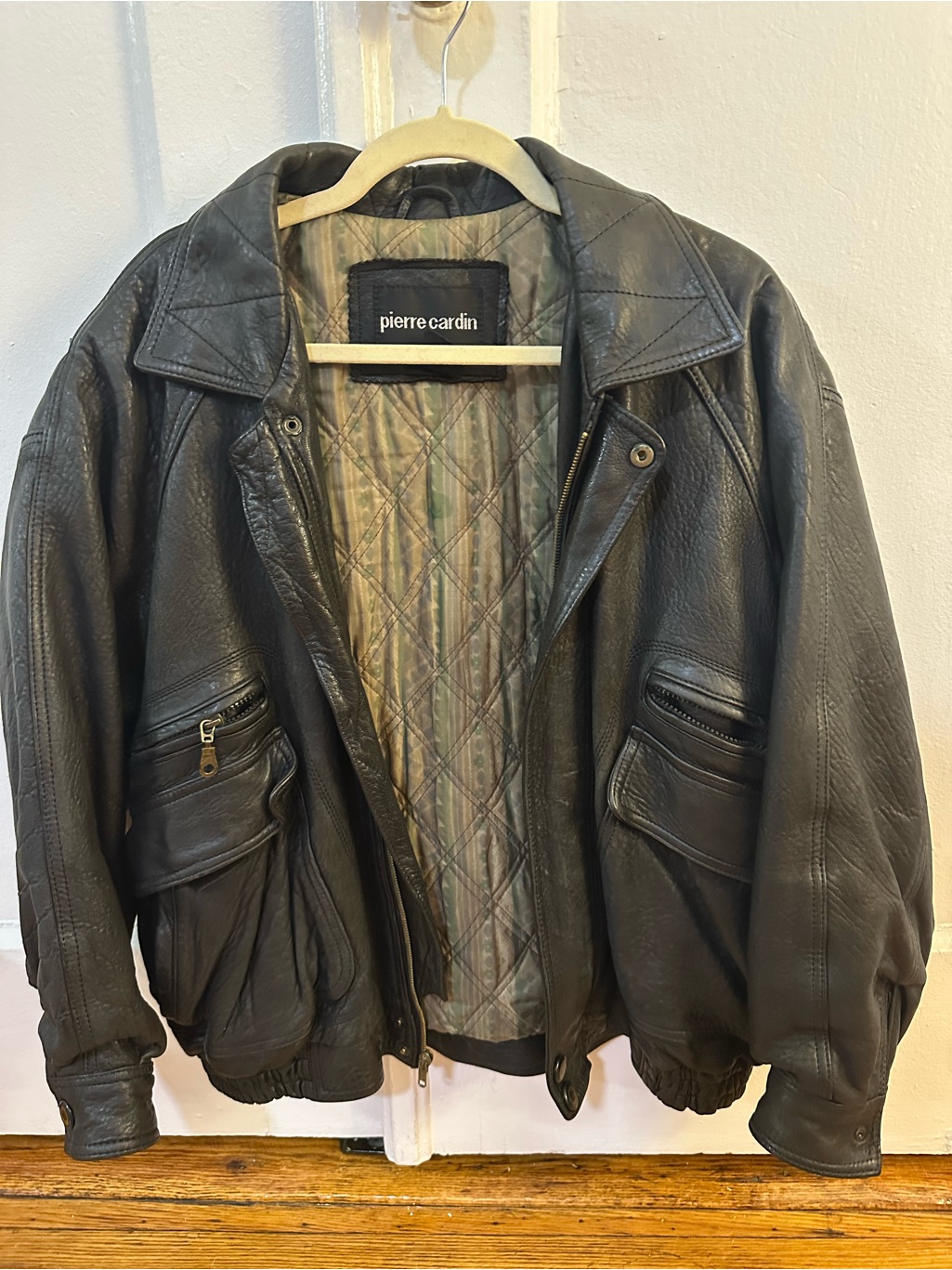 Pierre Cardin Black Leather Bomber Jacket